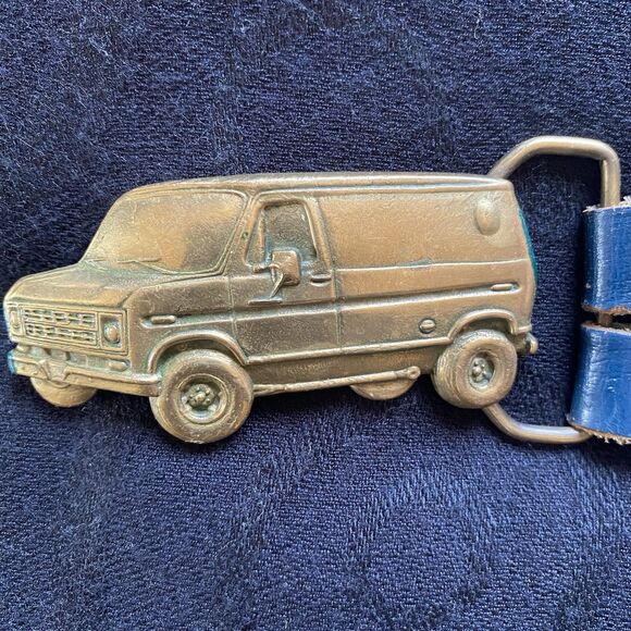 Vintage 70’s Dodge Van Brass Buckled Blue Smitty’s Leather Belt. Van Life. - Picture 4 of 14